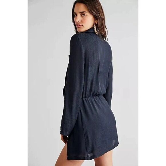 NWT FREE PEOPLE Sz S SIMONE MINI DRESS WRAP BLAZER SHIRT IN BLACK - Picture 2 of 3
